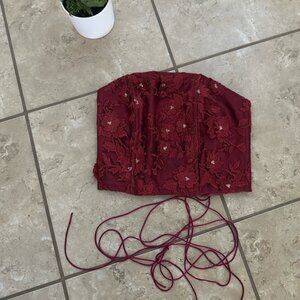 RED FLORAL STRAPLESS CORSET